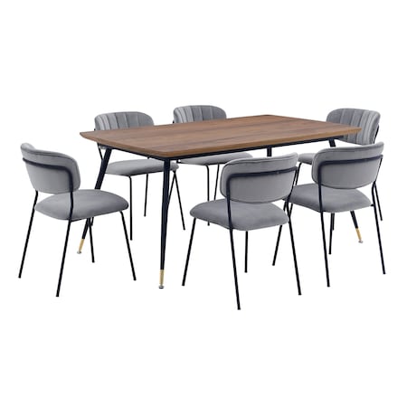 Armen Living Messina and Carlo Gray Velvet 7 Piece Rectangular Dining Set SETMSDIGR7B